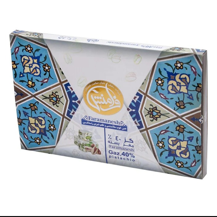 گز سفارشی ۴۰ درصد مغز پسته حاوی عسل و بدون گلوتن